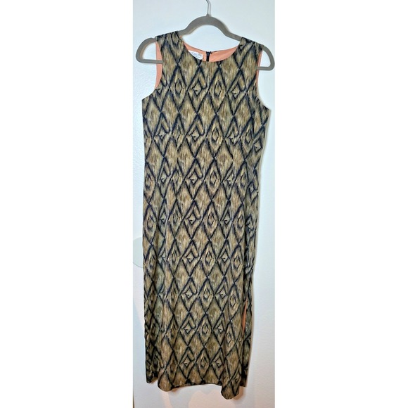 due per due Dresses & Skirts - Due Per Due Womens Sz 10P 100% Silk Ikat Midi Sheath Dress Capsule Quiet Luxury